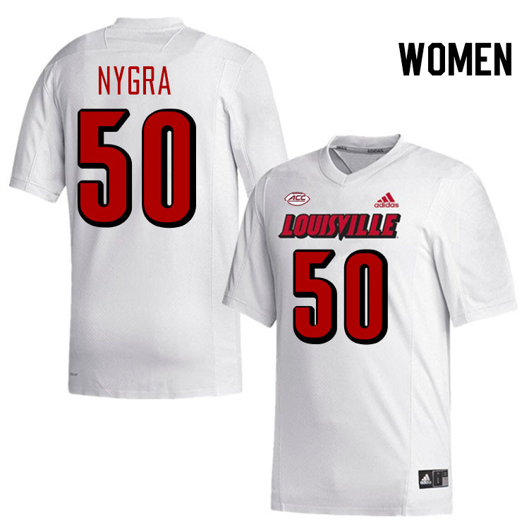 Women #50 Pete Nygra Louisville Cardinals College Football Jerseys Stitched-White